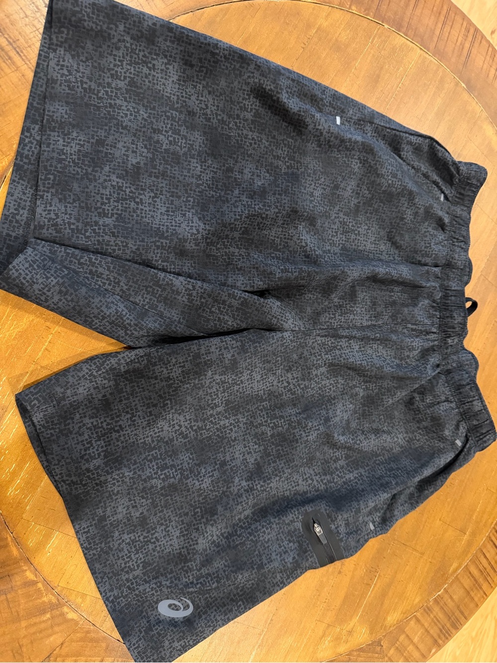 Asics Black and Dark Gray Patterned Athletic Shorts